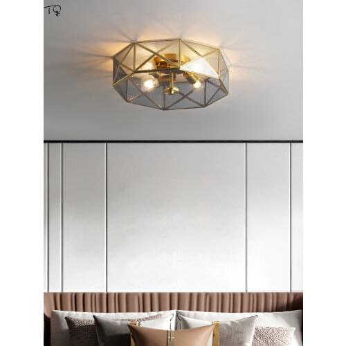 Nordic Luxury Modern Glass Copper Ceiling Lamp Gold Lustre Led E27 Room Lights for Living/Dining Room Decoration Bedroom Kitchen