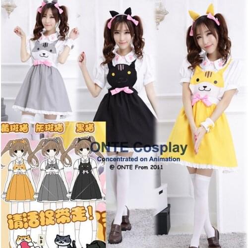 New Arrive Neko Atsume Dress Anime Cat Backyard Cosplay Costume Lovely Girls Cat Maid Blouse+Vest Dress