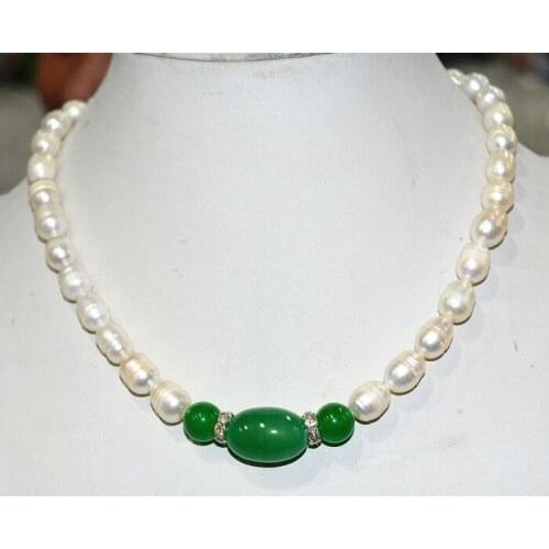 Charming White Akoya Cultured Pearl Natural Green Agate CZ Necklace Wholesale