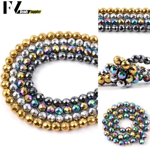 Wholesale 3-10mm Faceted Multicolor Hematite Spacer Round Stone Beads For Jewelry Making DIY Bracelets Necklace Needlework 15"