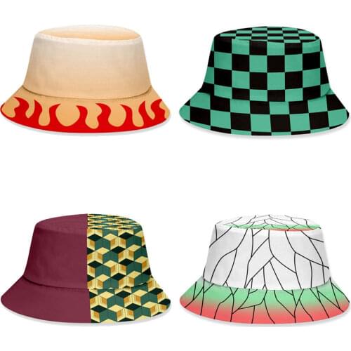 Summer Demon Slayer Bucket Hats Women Mens Panama Hat Double-sided Wear Fishing Hat Fisherman Cap for Boys/Girls Bob Femme