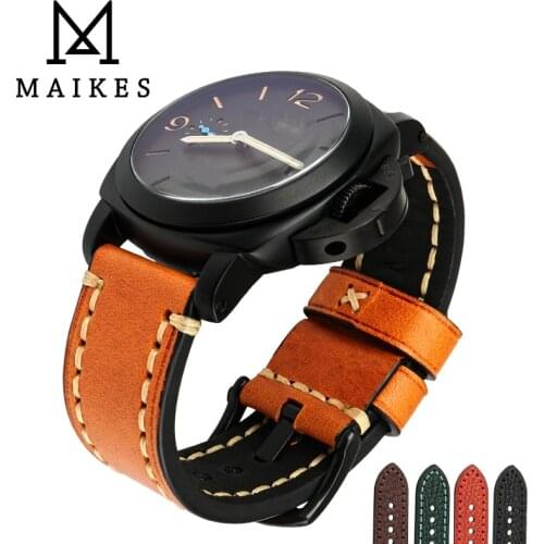 MAIKES Watch accessories Genuine cow leather watch band 20mm 22mm 24mm 26mm watchbands men watch strap for Panerai Bracelets