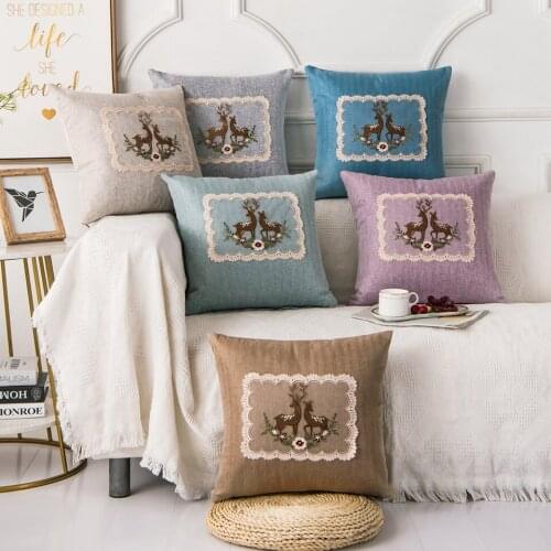 Retro Applique Pillow Case Elk Decoration Throw Pillows Square Cushion Cover Home Decoration Bed Sofa Cushions Cover