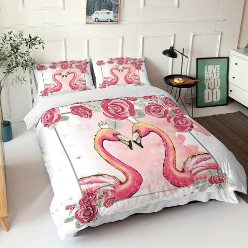 Fanaijia Luxury 3D Flamingo Bedding Sets Animal Pink Duvet Cover and Pillowcase Full Size Comforter Sets