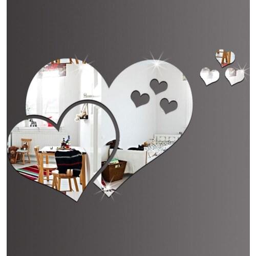 Cute 3D Mirror-Surface Wall Sticker Heart Shape DIY Art Mural Home Decoration Wall Ornament Waterproof