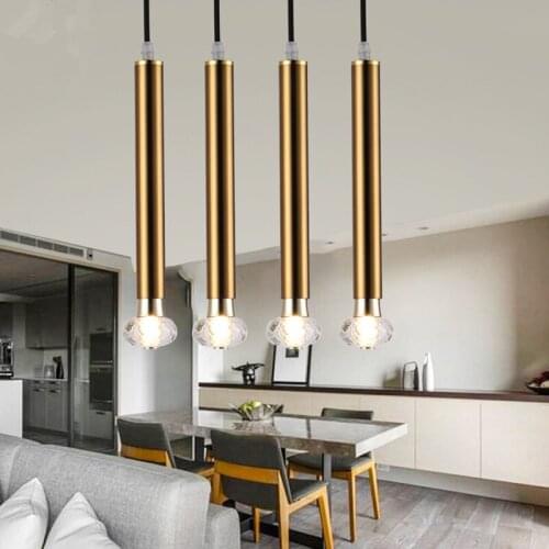 Modern Simple Gold Art Dining Room Pendant Lamp Restaurant Bedroom Crystal Lights Cafe Bar With Crystal Bulb Free Shipping