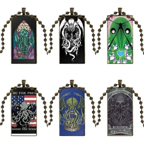 Glass Pendant Necklace Handmade Half Pendant Rectangle Necklace For Women Choker Sleeping God Cthulhu