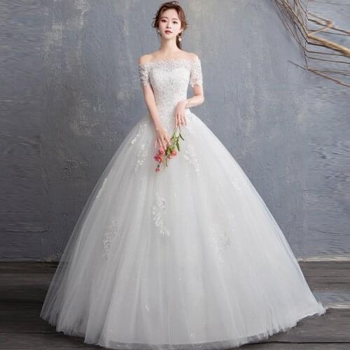 Wedding Dresses Illusion Boat Neck Short Tulle Lace Embroidery Beading Sequined Off The Shoulder Luxury Women Bridal Gown G543