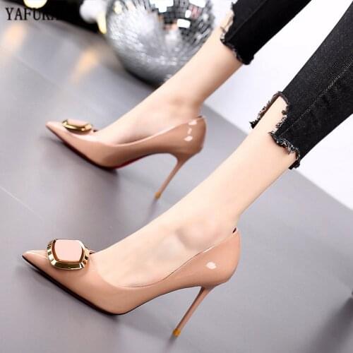 Pointed Toe Thin Heels High Heels Sexy Patent Leather British Buckle Pumps 2020 Brand Women Shoes Elegant Lady Party Dress Shoes