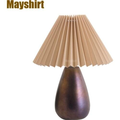 Vintage Ceramic Table Lamps for Living Room Bedroom Lamp Fabric Pleated Skirt Desk Lamp Nordic Korea Ins Stand Light Home Decor