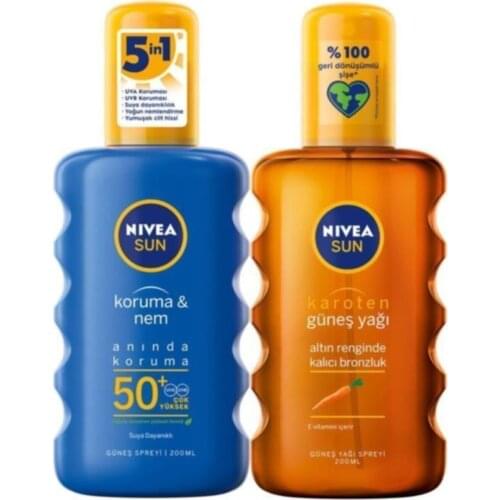 Protection Moisturizing Sunscreen Spray Spf50 + 200 ml + Nıvea Karoten Sun Oil 200 ml Spray