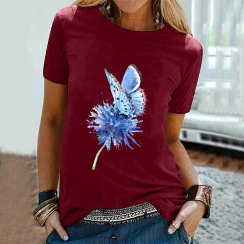 Summer Top Woman 2021 Butterfly Printed T-Shirt Women O-Neck Graphic Tee For Girls Casual Women Tee Shirt Short Sleeve Tshirts