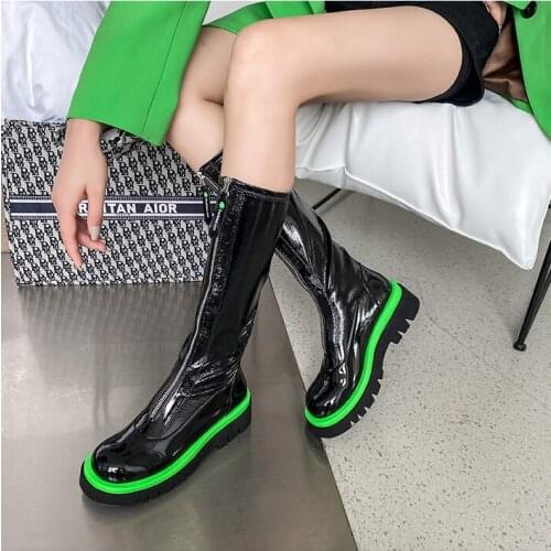 2020 Pocket Motorcycle Boots Women Platform Shoes Womens Ladies Wedge Green Shoes Ankle Boots Punk Goth Boots women shoes