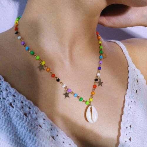 Bohemian Summer Fashion Colorful Beads Choker Necklace Women Graceful Star Beach Shell Neck Decoration 2020 Lady Trendy Jewelry