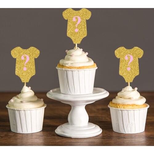 Gold/Silver Glitter & Blue/Pink Gender Reveal Cupcake Toppers for Baby Shower/Kids Birthday Party Decorations Favors Food Picks