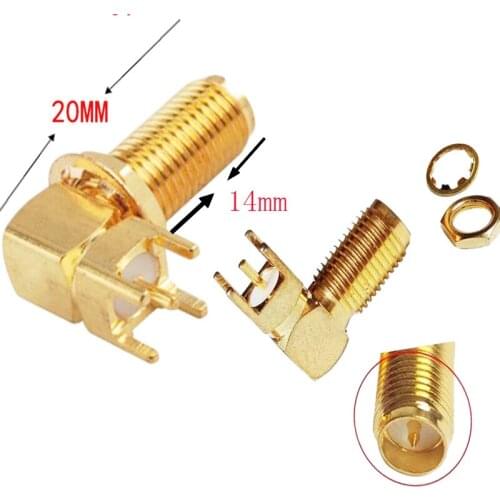 100pcs 20mm RP-SMA Female Pin Right Angle 90' PCB Board Panel Mount RF Coaxial Adapter Connector