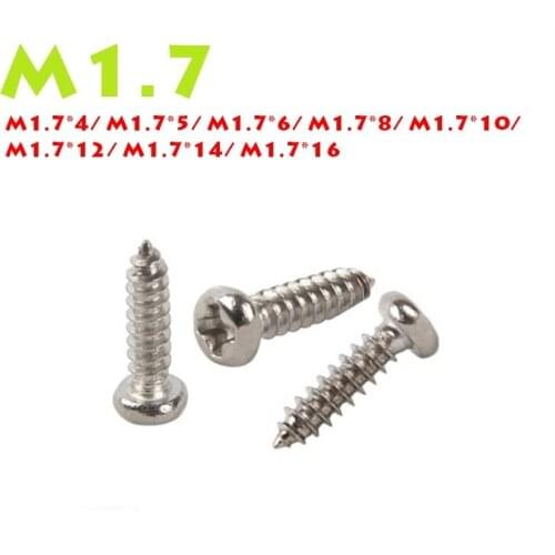 1000PCS Carbon Steel M1.7*4/5/6/8/10/12/16MM Nickel Plated Philips Cross Round Head Self Tapping Screws Micro Electronic Screws
