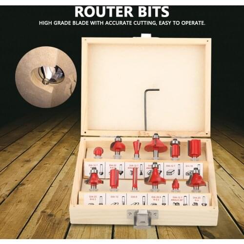 12 Pcs Shank Carbon Steel Woodworking Tool Cutter Router Bit Set w/ Box 1/4 inch Milling Cutter Portable Milling Cutter Router