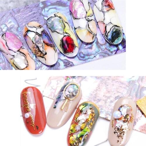 3D Shell Patch Nail Pearl Nail Polishing Foil Glitter Abalone Pattern Sticker Wrapped Marble Mermaid Applique Nail Decoration