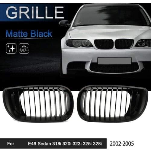 AU04 -Front Bumper Kidney Sport Grille Grill Replacement for BMW E46 4D 318I 320I 323I 328I 2002-2005 Matte Black