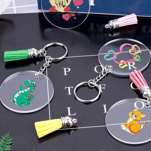 110Clear Acrylic Circle Discs Keychains Blanks Tassel Pendants Key Rings DIY
