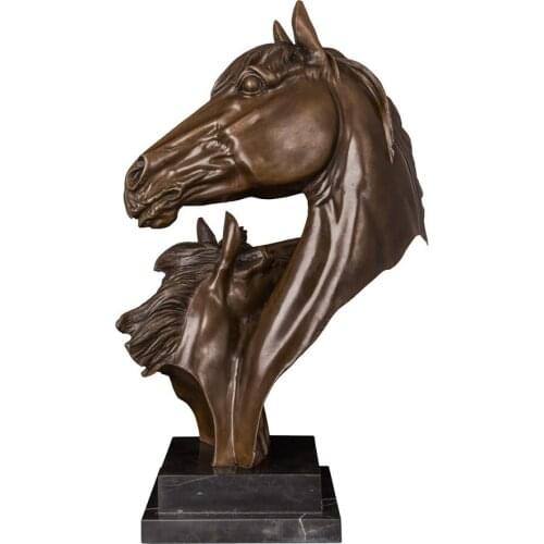 Horse Mother and Child Head Bronze Statue Love Sculpture Animal Bust Chinese Zodiac Art For Home Decoration