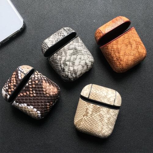 Snake Skin PU Leather Earphone Case For Apple Airpods Bluetooth Headset Protective Shockproof Cover For Air Pods Storage Bags