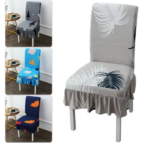 Skirt Style Stretch Print Chair Cover Big Elastic Spandex Seat Chair Covers For Kitchen Dining Room Modern Chair Cover With Back