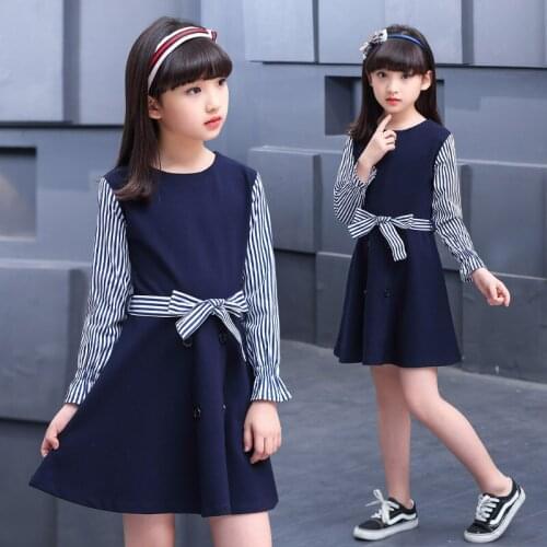 Girls Dress Kids Striped Patchwork Dresses For Girls Long Sleeve Party Dress Spring Autumn Children School Girl Clothes