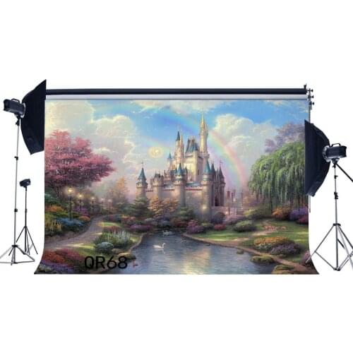 Photography Backdrops Fairy Tale Garden Mysterious Green Pool Castle Rainbow Scene Seamless Newborn Background