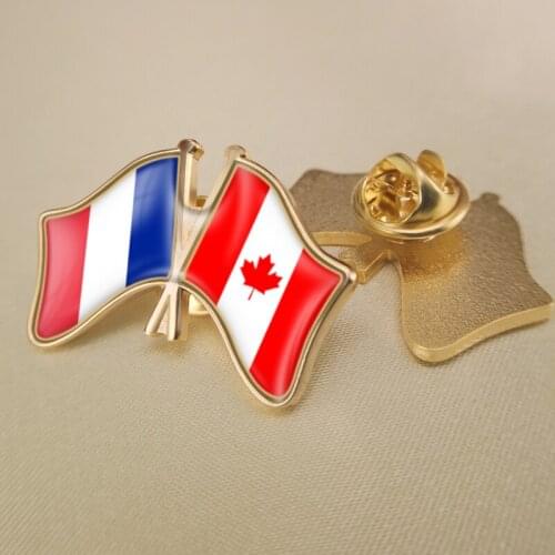 France and Canada Crossed Double Friendship Flags Lapel Pins Brooch Badges