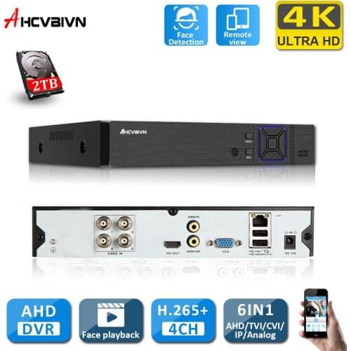 H.265 4K IP/Analog/TVI/CVI 6 In 1 4CH DVR Security Surveillance CCTV System P2P ONVIF 4*8MP HD Network Video Audio Recorder