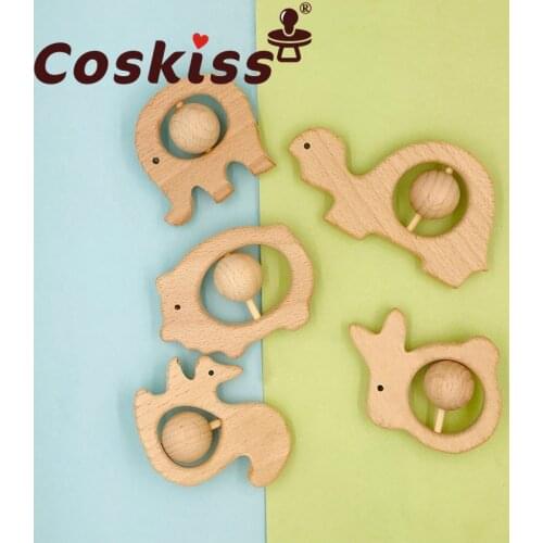 Coskiss Baby Molar Toys Animals Shape Food Grade Wooden Teething Toys For Newborn Montessori Handmade Rattles Baby Teethers Toys