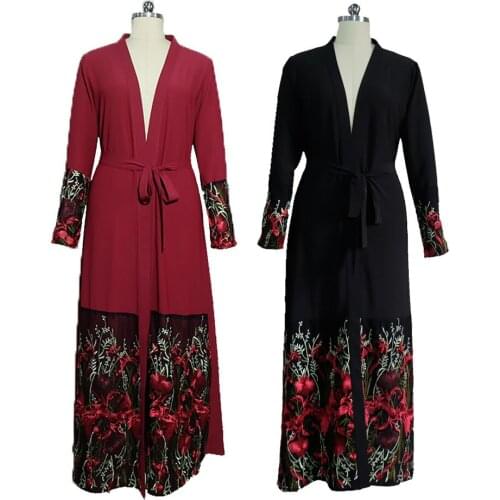 Cardigan Skirt Loose Elastic Chiffon Embroidery Stitched Cardigan Robe Muslim Women Prayer Clothes Islamic Fashion Dress Girl XL