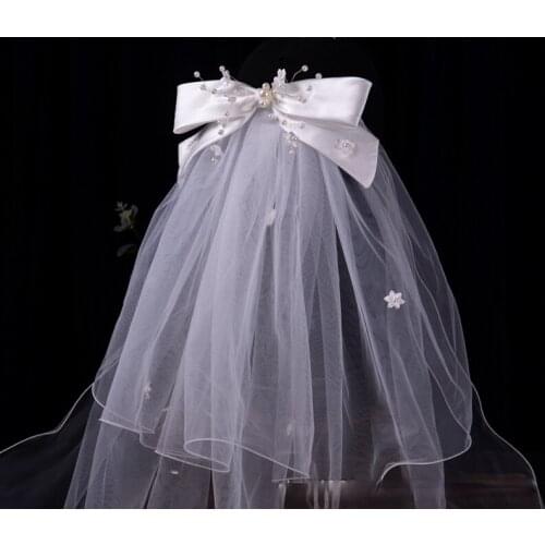 Korean Romance Three-Dimensional Flower veil Mori Style Shape Pearl Veil Bride Wedding headbands for women