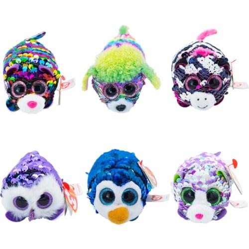 Ty Flippables Big Eyes 4" 10 cm Sequin Leopard Dog Zebra Owl Penguin Stackable Screen Clean Doll Plushie Toys Cute Xmas Kid Gift