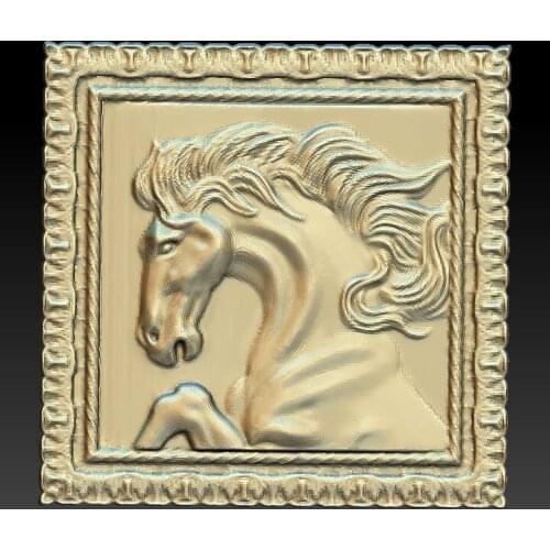 Horse in frame 3d model relief for cnc carving engraving in STL file format
