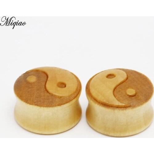 Miqiao 1pair Primary Color Carved Solid Wood Ear Expander Gossip Ear Expander Piercing Jewelry 8-24mm