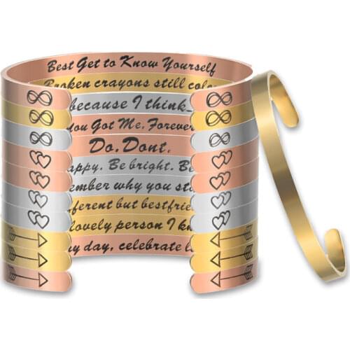 6mm Motivational Bracelets Stainless Steel Inside Etched Engraved Mantra Cuff Bangles Inspirational Personalized Gifts for Women