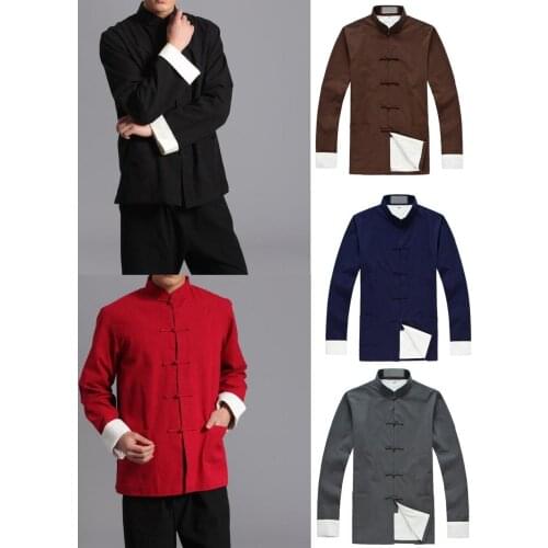 6colors male cotton wing chun martial arts men tang suits kung fu clothes tai chi jacketcoat black/red/blue/gray/coffee