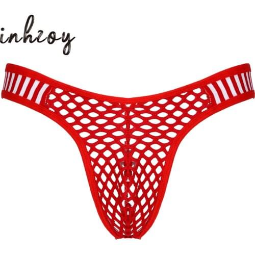 Men Sissy Panties Porn Mesh Sexy Thong Hollow Out Gay Net Lingerie Perspective Underwear Briefs
