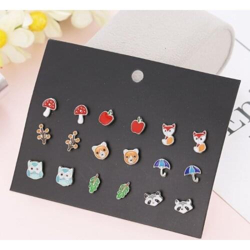 30 Pair Stainless Steel Mixed Bee Frog Tree Daisy Umbrella Stud Earrings Set Kit