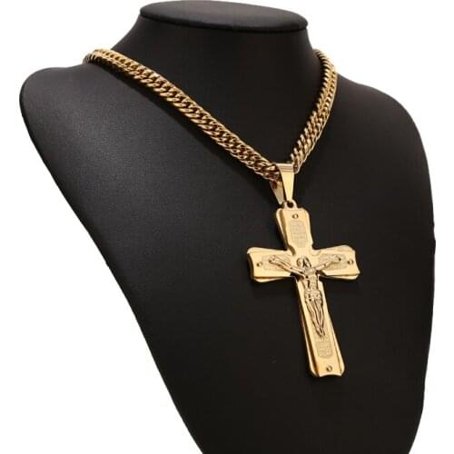 Stainless Steel Gold Tone Christ Jesus Pendant Cross Necklaces With 24'' Chains For Jewelry Gifts Top Quality