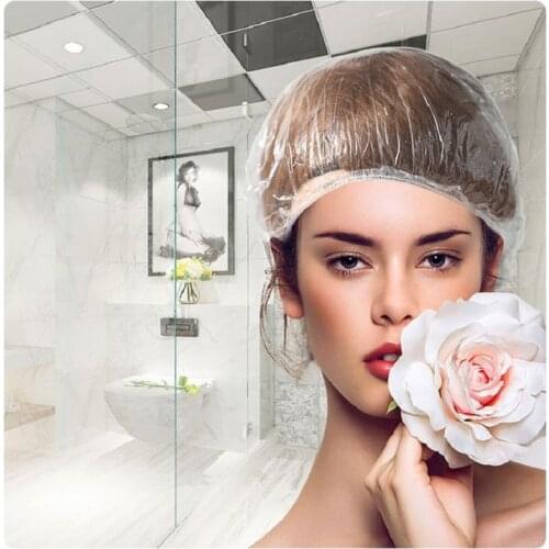 100pcs/lot Newly Womens Caps Clear Spa Hair Salon Hotel One-Off Bathing Elastic Shower Hat Bathroom Products Bath Bonnet