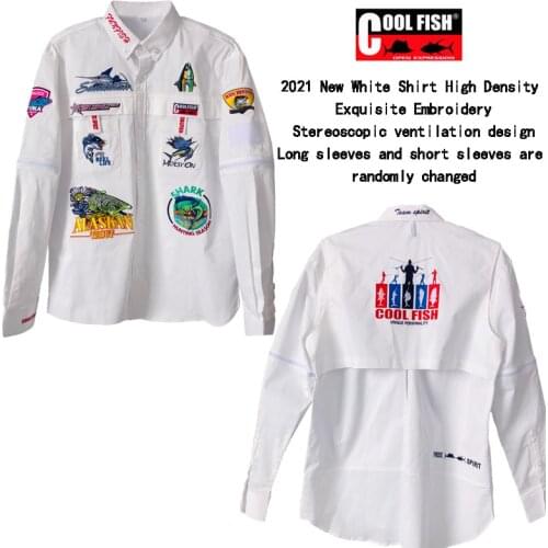 2021 New COOLFISH Fishing Long-sleeved Outdoor Sun-Protective Clothing Luya Clothing Mens embroidered LOGO White Shirt