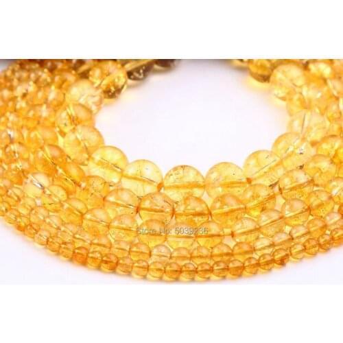 Wholesale Natural Stone Citrines Yellow Crystal Beads Round Loose Beads 4-12mm DIY Bracelet Jewelry Making Accessories