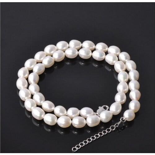 8-9MM White Alloy Perfect Circle Natural Freshwater Pearl NeckLace
