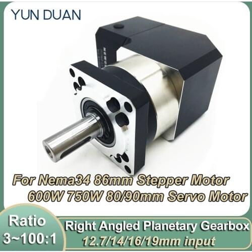 90-Degree Nema34 Planetary Reducer Ratio 3:1 5:1 10:1 15:1 20:1~100:1 Gearbox for 86mm Flange Stepper Motor 80 90mm Servo