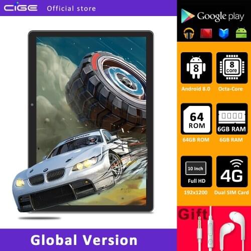 CIGE 10 inch Tablet PC Android 8.0 6GB RAM 64GB ROM 10 Core 1920x1200 FHD IPS Tablets Dual SIM Camera 5G Wifi 4G Lte Phone Call