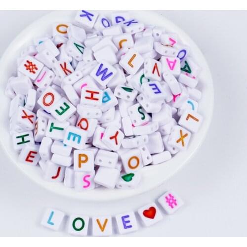 50/100/200 Pcs 4*9mm Flat Square Geometry Plastic Alphabet Jewelry Beads White + Colorful English Character Acrylic Letter Beads